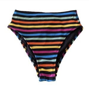 Xhilaration Bikini Bottom Black Multicolor Rainbow Stripe Ribbed Size XS